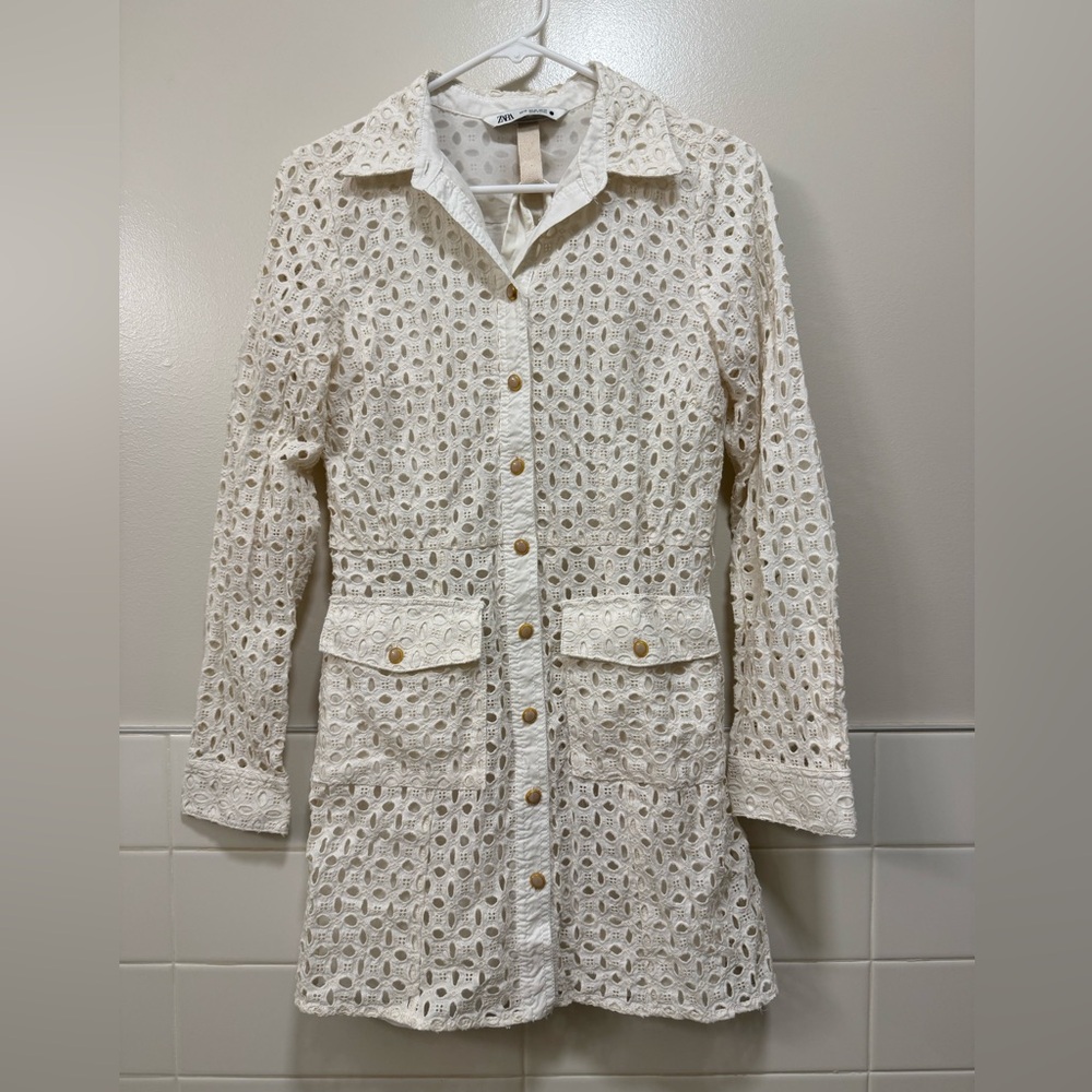 Zara White/Cream Button-Up Dress
